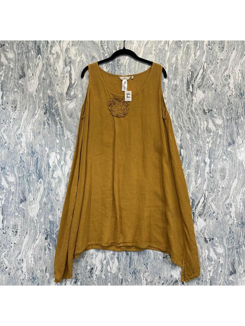 Boho Flowy Mustard Sleeveless Asymmetrical Tunic Dress (S/M)